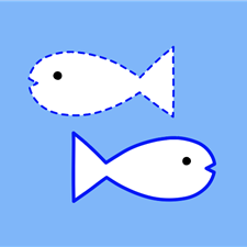 EDA PLAY: Trace the shape: Draw fish along the dashed line, available for free.