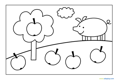 EDA PLAY: COLORING SHEET - PIGGY AND APPLES
