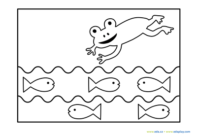 EDA PLAY - COLORING PAGE - WATER: FROG AND FISH - WHITE BACKGROUND