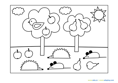 EDA PLAY - COLORING PAGE - TREES AND ANIMALS - WHITE BACKGROUND