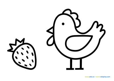 EDA PLAY - COLORING SHEET - STRAWBERRY AND HEN - WHITE BACKGROUND