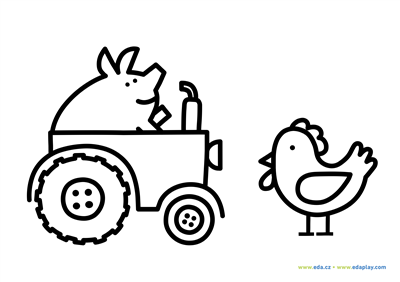 EDA PLAY - COLORING SHEET - FARM - PIGLET AND HEN - WHITE BACKGROUND