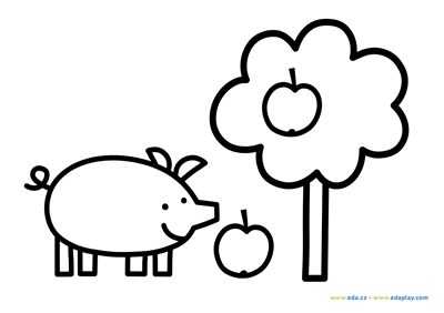 EDA PLAY - COLORING SHEET - PIG AND APPLES - WHITE BACKGROUND