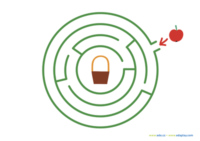 EDA PLAY - LET'S SOLVE THE MAZE: apple and basket, WHITE background