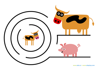 EDA PLAY - LET'S SOLVE THE MAZE: calf, cow and piglet, white background