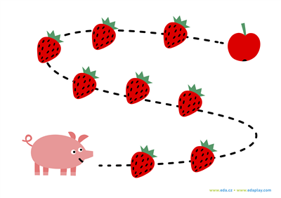 EDA PLAY - Trace the path: PIGGY, STRAWBERRIES, APPLE - white background